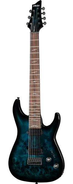 Schecter Omen Elite-7 See Blue Burst forfra
